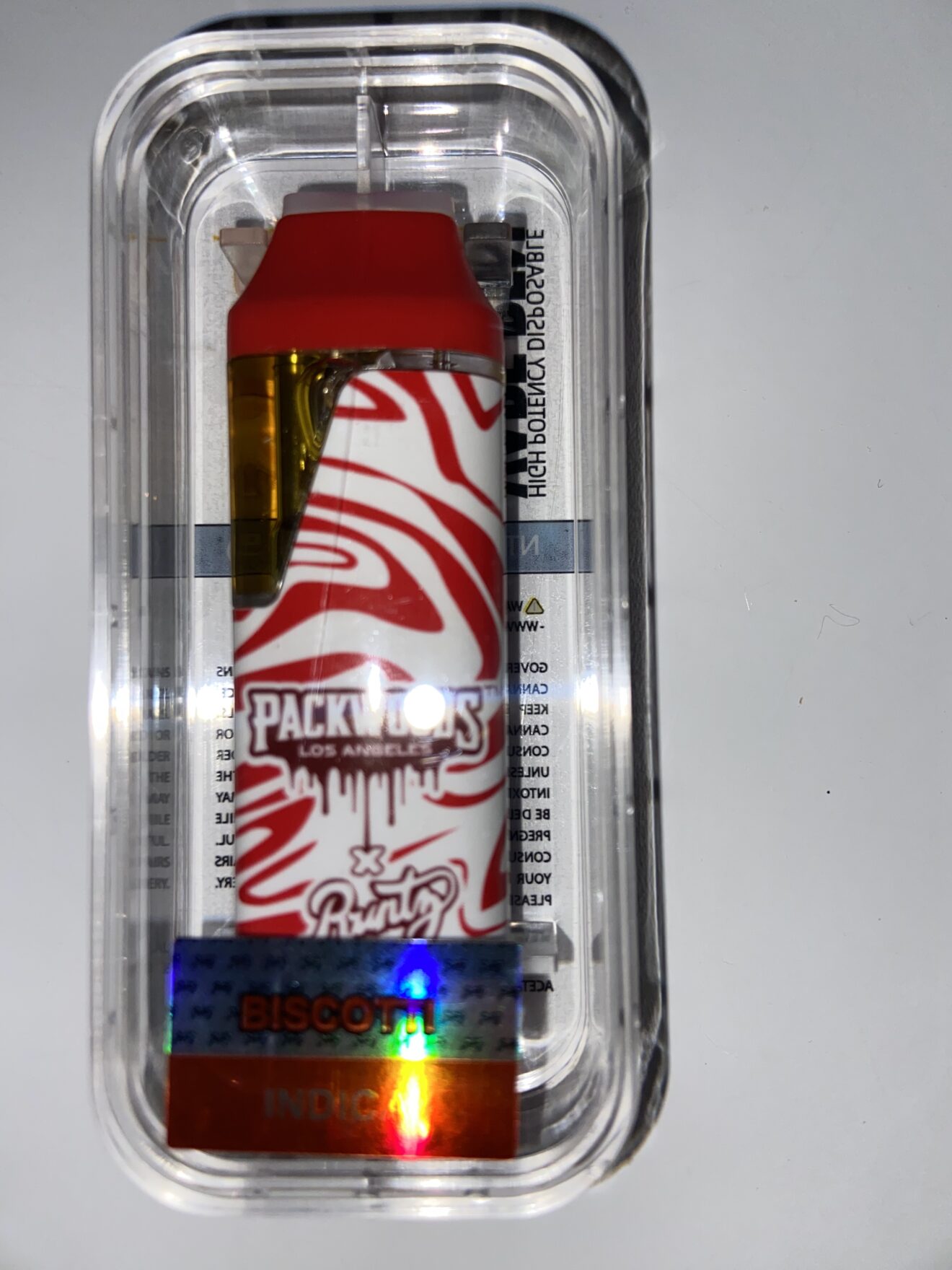 Packwoods X Runtz Biscotti 1g Disposable Vape Indica 420 Weed Godz